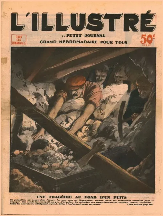 Framed Print : Tragedy at the bottom of a well, 1932. Creator: Unknown Framed Print : Tragedy at the bottom of a well, 1932. Creator: Unknown