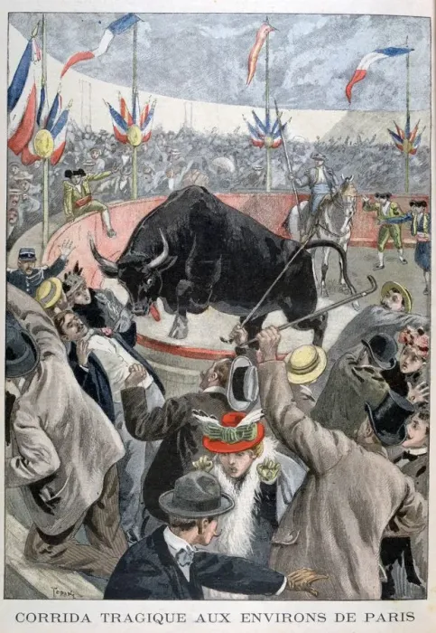 Framed Print : Tragic bullfight accident around Paris, 1899. Artist: Oswaldo Tofani Framed Print : Tragic bullfight accident around Paris, 1899. Artist: Oswaldo Tofani
