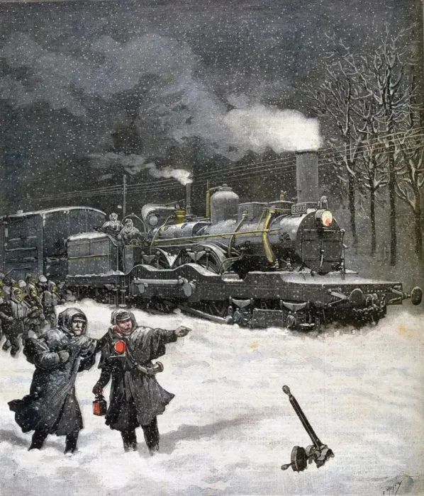 Framed Print : Train blocked by snow, France, 1892. Artist: Henri Meyer Framed Print : Train blocked by snow, France, 1892. Artist: Henri Meyer