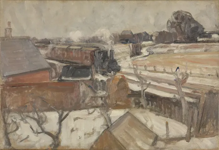 Framed Print : The train is coming, 1916. Creator: Karl Schou Framed Print : The train is coming, 1916. Creator: Karl Schou