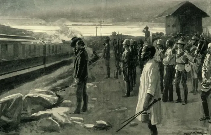 Framed Print : The Train Conveying the Remains of Mr. Rhodes Saluted by the Blockhouse Guards, 1902 Framed Print : The Train Conveying the Remains of Mr. Rhodes Saluted by the Blockhouse Guards, 1902