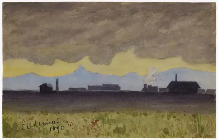 Framed Print : Train Landscape in Arizona, 1890. Creator: Louis Michel Eilshemius Framed Print : Train Landscape in Arizona, 1890. Creator: Louis Michel Eilshemius