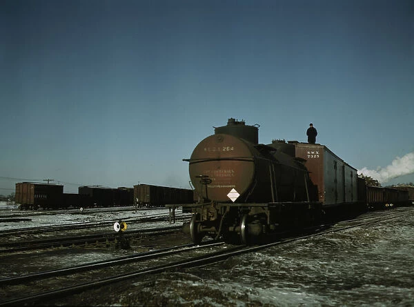 A train (or 'cut') being pushed out of a receiving... Proviso yard, C & NW RR. Chicago, Ill. 1942 Creator: Jack Delano