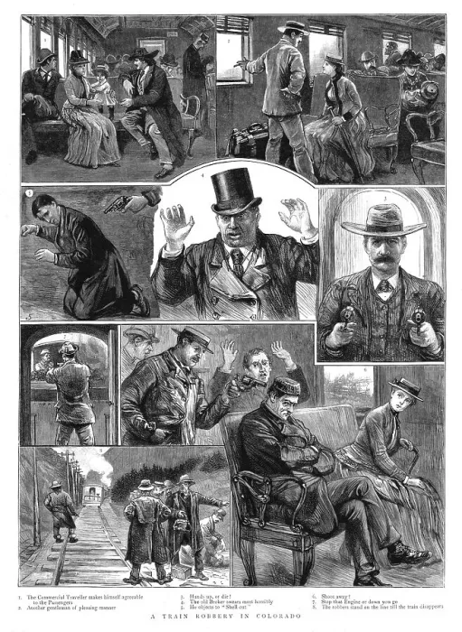 Framed Print : A Train Robbery in Colorado, 1891. Creator: Unknown Framed Print : A Train Robbery in Colorado, 1891. Creator: Unknown