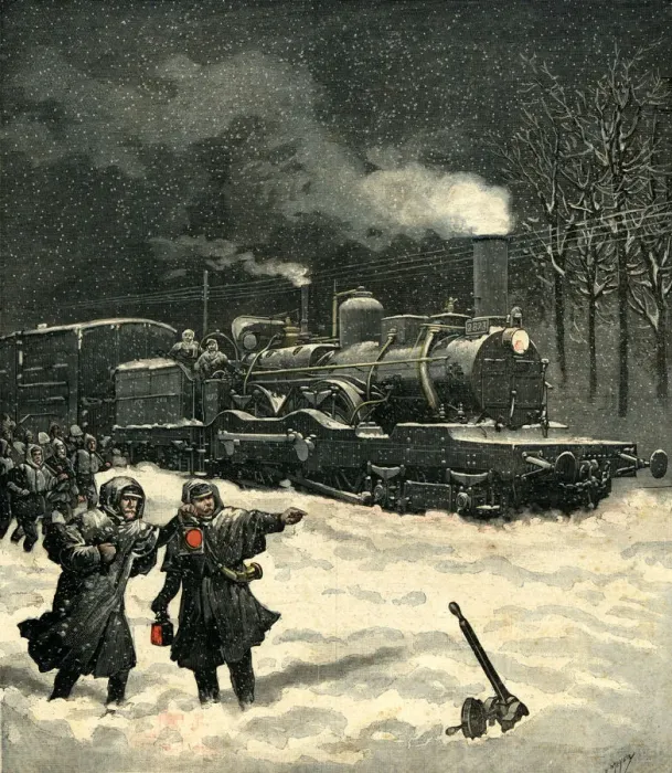 Framed Print : Train stopped by snow near Lison, France, engraving in the Petit Journal of March 5, 1892 Framed Print : Train stopped by snow near Lison, France, engraving in the Petit Journal of March 5, 1892