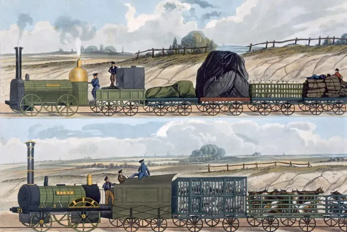 Framed Print : Trains on the Liverpool and Manchester Railway, 1832-1833. Artist: SG Hughes Framed Print : Trains on the Liverpool and Manchester Railway, 1832-1833. Artist: SG Hughes