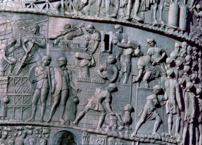 Framed Print : Trajans Column, relief depicting the construction of a Roman camp, detail Framed Print : Trajans Column, relief depicting the construction of a Roman camp, detail