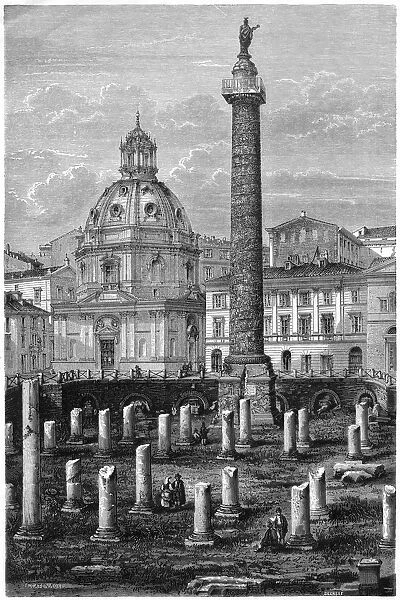 Trajans Column and Ulpians Basilica, Roman Forum, Rome, Italy, 19th century. Artist: Decreef