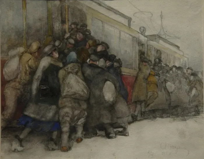 Framed Print : By the Tram, 1920. Artist: Vakhrameyev, Alexander Ivanovich (1874-1926) Framed Print : By the Tram, 1920. Artist: Vakhrameyev, Alexander Ivanovich (1874-1926)