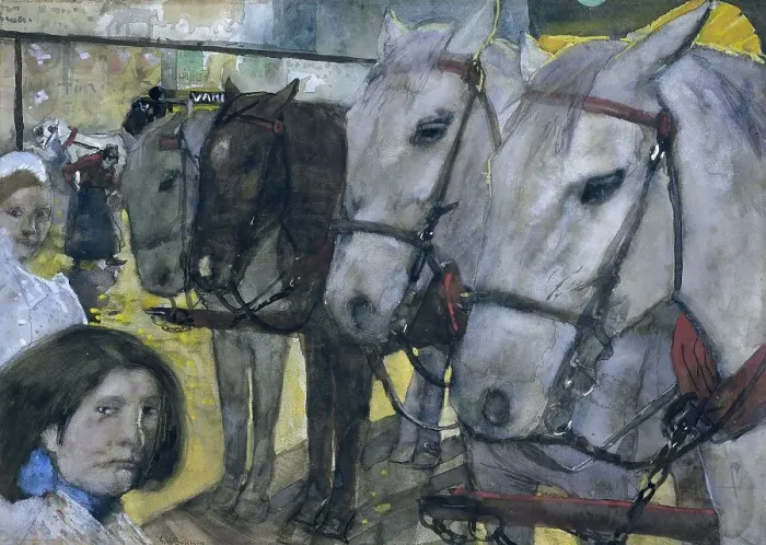 Framed Print : Tram horses on Dam Square in Amsterdam, 1893. Creator: George Hendrik Breitner Framed Print : Tram horses on Dam Square in Amsterdam, 1893. Creator: George Hendrik Breitner