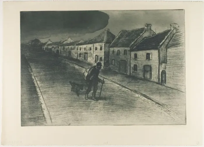 Framed Print : Tramp Passing Through a Sleeping Village, 1902. Creator: Theophile Alexandre Steinlen Framed Print : Tramp Passing Through a Sleeping Village, 1902. Creator: Theophile Alexandre Steinlen