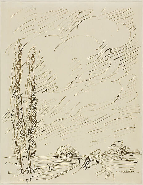 Tramp on a Road with Two Poplar Trees, n. d. Creator: Theophile Alexandre Steinlen