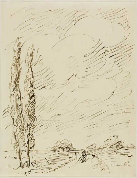 Framed Print : Tramp on a Road with Two Poplar Trees, n. d. Creator: Theophile Alexandre Steinlen Framed Print : Tramp on a Road with Two Poplar Trees, n. d. Creator: Theophile Alexandre Steinlen