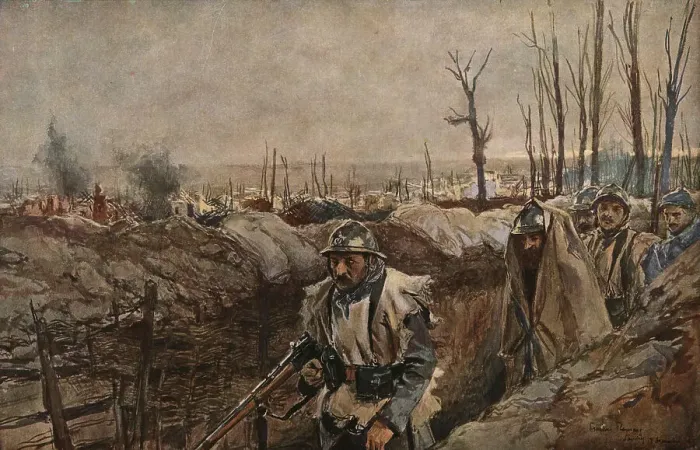 Framed Print : Tranchee dans le village de Souchez, 1915 (1924). Creator: Francois Flameng Framed Print : Tranchee dans le village de Souchez, 1915 (1924). Creator: Francois Flameng