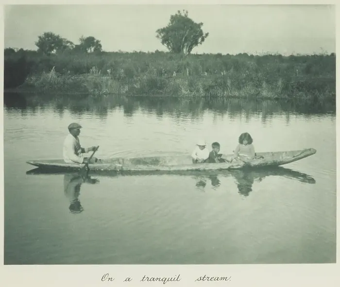 Framed Print : On a tranquil stream. From the album: Camera Pictures of New Zealand, 1920s. Creator: Harry Moult Framed Print : On a tranquil stream. From the album: Camera Pictures of New Zealand, 1920s. Creator: Harry Moult