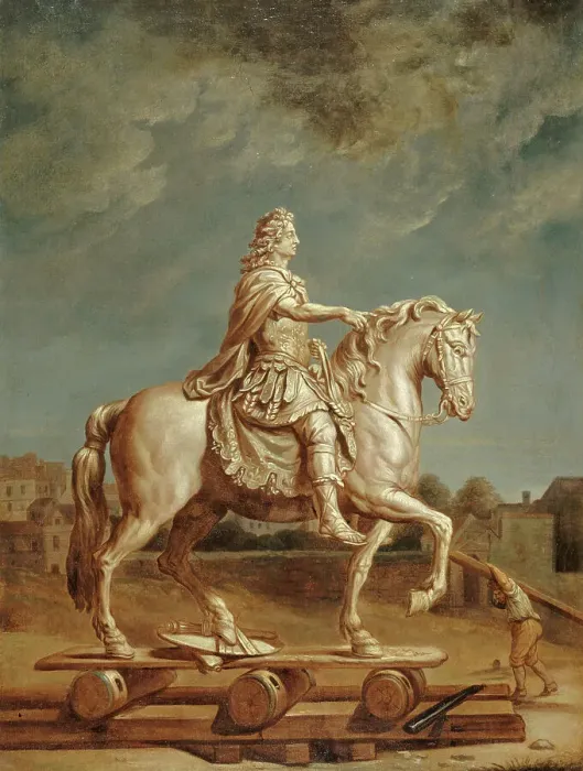Framed Print : Transport sur la place Louis-le-Grand (actuelle place Vendôme) de la statue de Louis... before 1697 Creator: Rene-Antoine Houasse Framed Print : Transport sur la place Louis-le-Grand (actuelle place Vendôme) de la statue de Louis... before 1697 Creator: Rene-Antoine Houasse