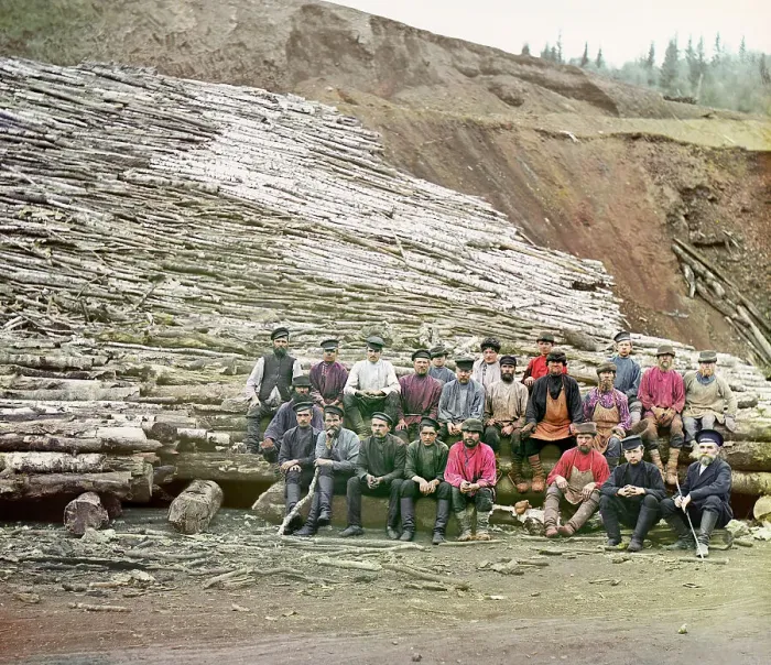Framed Print : Transportation of lumber for the smelting of iron ore, 1910. Creator: Sergey Mikhaylovich Prokudin-Gorsky Framed Print : Transportation of lumber for the smelting of iron ore, 1910. Creator: Sergey Mikhaylovich Prokudin-Gorsky