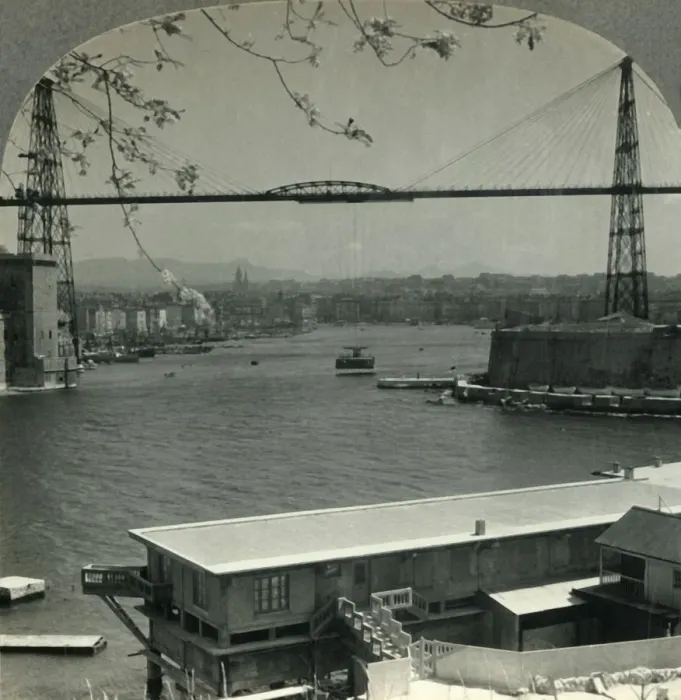 Framed Print : The Transporter Bridge and Entrance to Old Harbor, Marseilles, France, c1930s. Creator: Unknown Framed Print : The Transporter Bridge and Entrance to Old Harbor, Marseilles, France, c1930s. Creator: Unknown