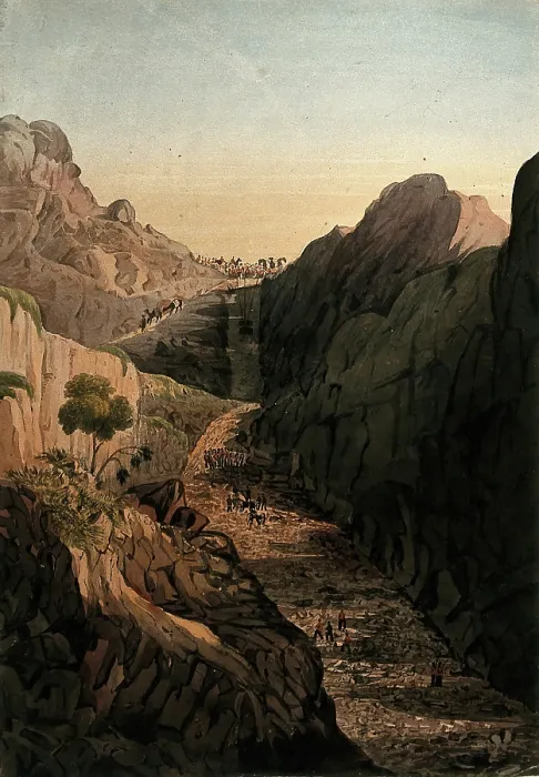 Framed Print : Transporting artillery through a mountain pass, Afghanistan. Creator: Unknown Framed Print : Transporting artillery through a mountain pass, Afghanistan. Creator: Unknown