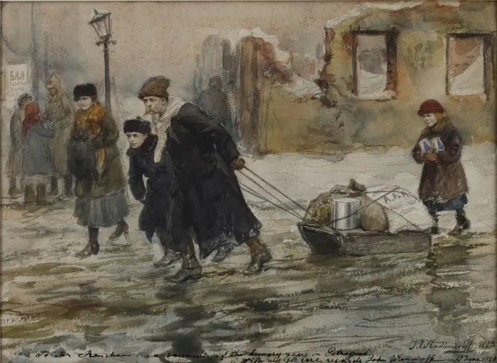 Framed Print : Transporting food on a sled, 1923 Framed Print : Transporting food on a sled, 1923