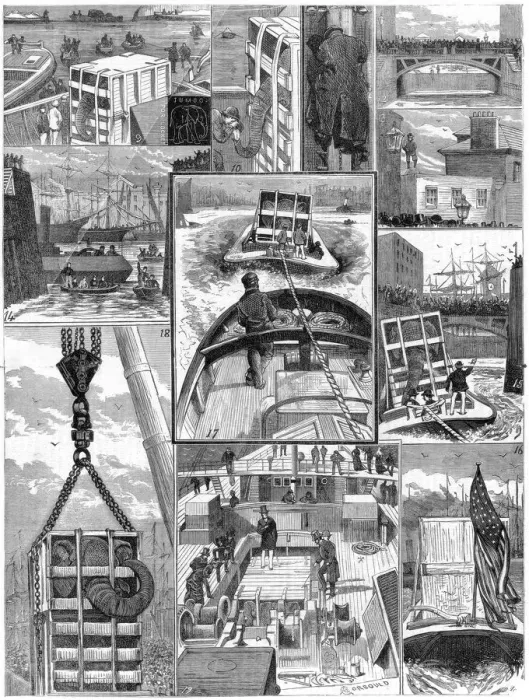 Framed Print : Transporting Jumbo the African elephant to America, 1882 Framed Print : Transporting Jumbo the African elephant to America, 1882