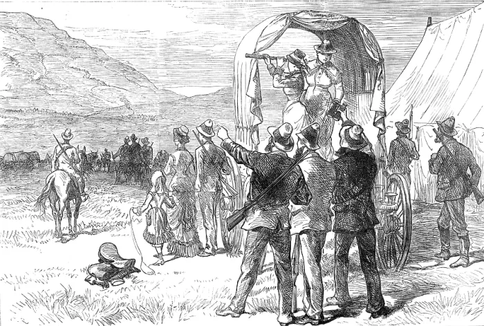 Framed Print : Transvaal War: Boers...waiting the arrival of Sir Evelyn Wood after the declaration of peace, 1881. Creator: C. R Framed Print : Transvaal War: Boers...waiting the arrival of Sir Evelyn Wood after the declaration of peace, 1881. Creator: C. R