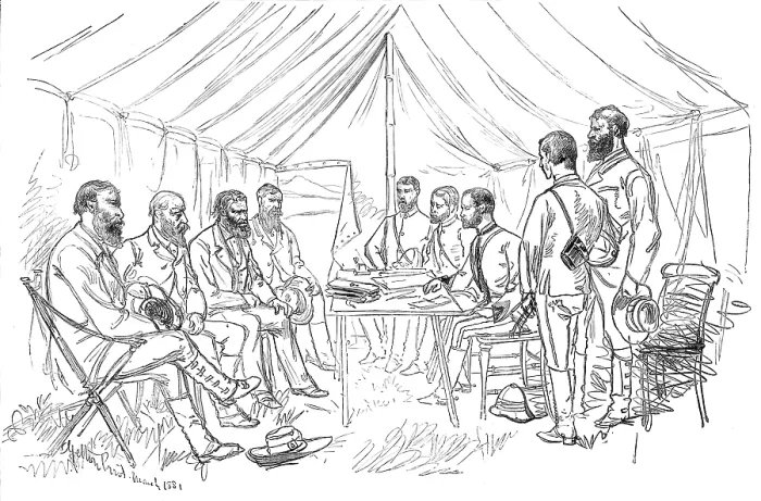 Framed Print : The Transvaal War: meeting of Sir Evelyn Wood and Commandant Joubert to arrange the armistice, 1881. Creator: Unknown Framed Print : The Transvaal War: meeting of Sir Evelyn Wood and Commandant Joubert to arrange the armistice, 1881. Creator: Unknown