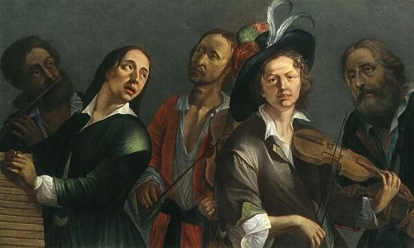 Transverse flute, xylophone, viola and violin; unknown Czech painter of the second