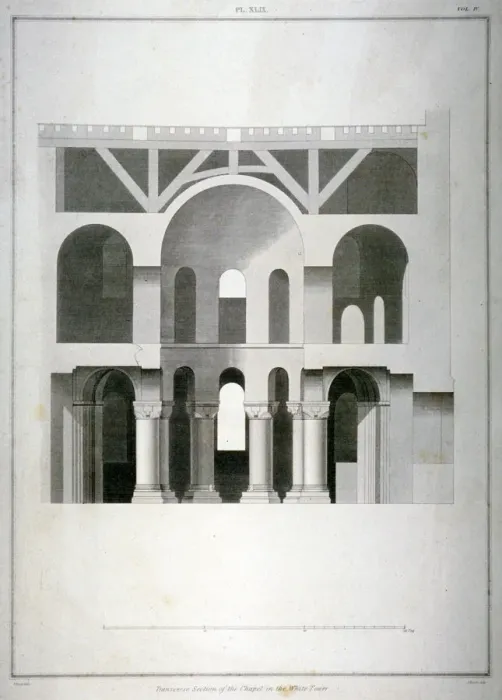 Framed Print : Transverse section of St Johns Chapel in the White Tower, Tower of London, 1815 Framed Print : Transverse section of St Johns Chapel in the White Tower, Tower of London, 1815