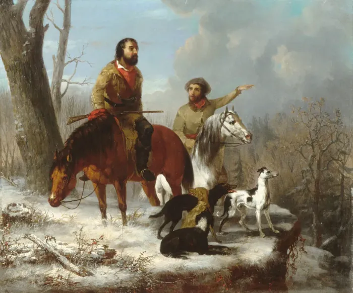 Framed Print : Trappers, ca. 1855. Creators: Jonathan K. Trego, J. L. Williams Framed Print : Trappers, ca. 1855. Creators: Jonathan K. Trego, J. L. Williams