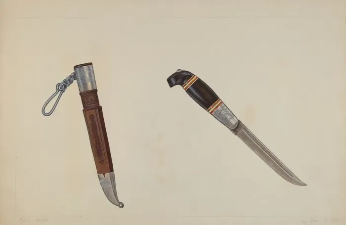 Framed Print : Trappers Hunting Knife, 1935 / 1942. Creator: Cecil Smith Framed Print : Trappers Hunting Knife, 1935 / 1942. Creator: Cecil Smith