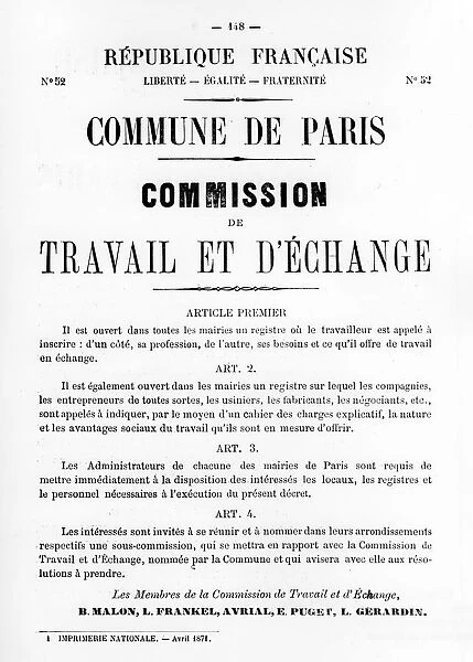 Travail et D Echange, from French Political posters of the Paris Commune, May 1871