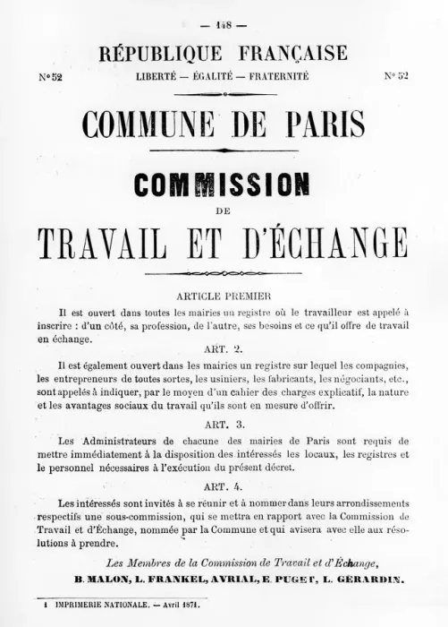 Framed Print : Travail et D Echange, from French Political posters of the Paris Commune, May 1871
