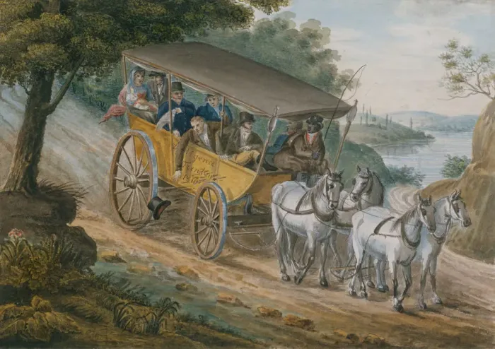 Framed Print : Travel by Stagecoach Near Trenton, New Jersey, 1811-ca. 1813. Creator: Pavel Petrovic Svin in Framed Print : Travel by Stagecoach Near Trenton, New Jersey, 1811-ca. 1813. Creator: Pavel Petrovic Svin in