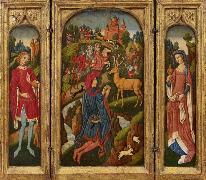 Framed Print : Travel triptych with Saint Eustace. Creator: Spanish Forger (active late 19th-early 20th cen.) Framed Print : Travel triptych with Saint Eustace. Creator: Spanish Forger (active late 19th-early 20th cen.)