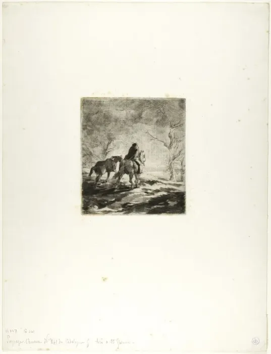 Framed Print : Traveler on Horseback, 1848. Creator: Charles Emile Jacque Framed Print : Traveler on Horseback, 1848. Creator: Charles Emile Jacque