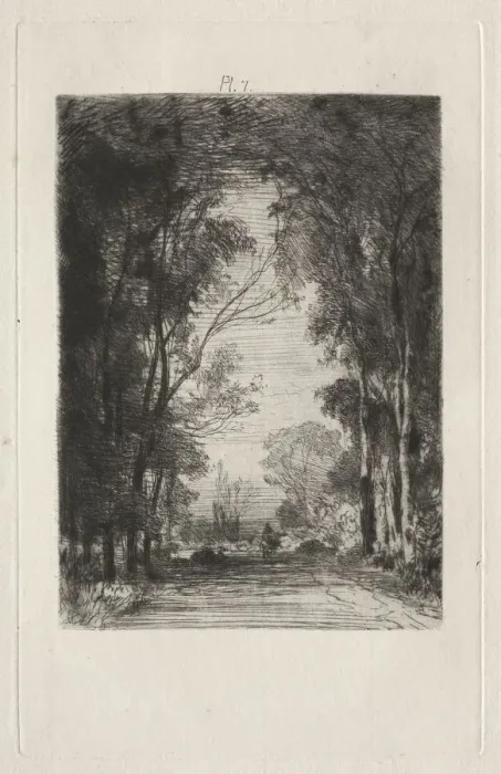 Framed Print : Traveler on a Road in a Forest, 1866. Creator: Maxime Lalanne (French, 1827-1886) Framed Print : Traveler on a Road in a Forest, 1866. Creator: Maxime Lalanne (French, 1827-1886)