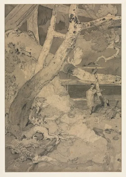 Framed Print : Traveler in a Woodland Landscape, 1806. Creator: John Sell Cotman (British, 1782-1842) Framed Print : Traveler in a Woodland Landscape, 1806. Creator: John Sell Cotman (British, 1782-1842)