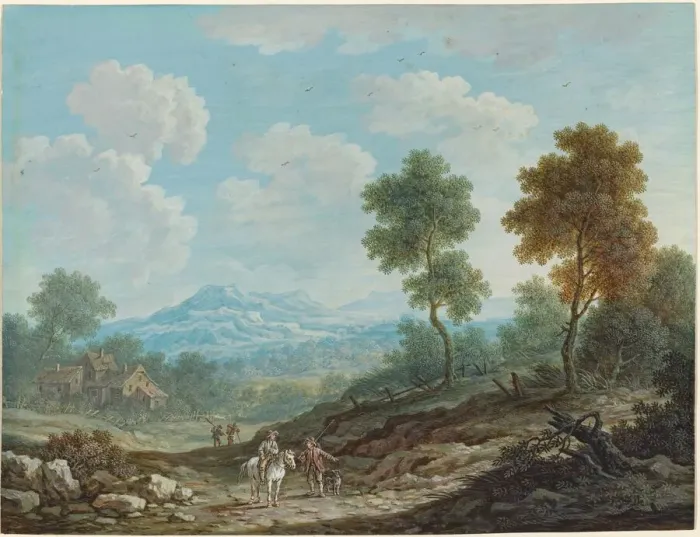 Framed Print : Travelers in a Broad Valley, c. 1750. Creator: Johann Christoph Dietzsch Framed Print : Travelers in a Broad Valley, c. 1750. Creator: Johann Christoph Dietzsch