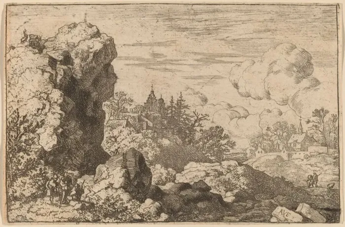 Framed Print : Three Travelers at the Foot of a High Rock, probably c. 1645 / 1656 Framed Print : Three Travelers at the Foot of a High Rock, probably c. 1645 / 1656
