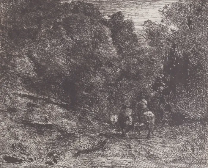 Framed Print : Two Travelers in a Forest (Le Cavalier en foret et le pieton), 1854 Framed Print : Two Travelers in a Forest (Le Cavalier en foret et le pieton), 1854