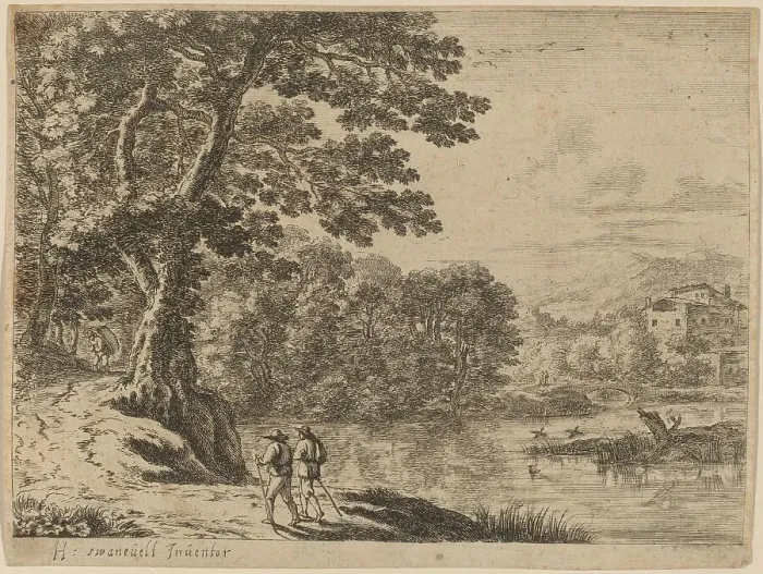 Framed Print : Two Travelers and a Peddler. Creator: Unknown Framed Print : Two Travelers and a Peddler. Creator: Unknown