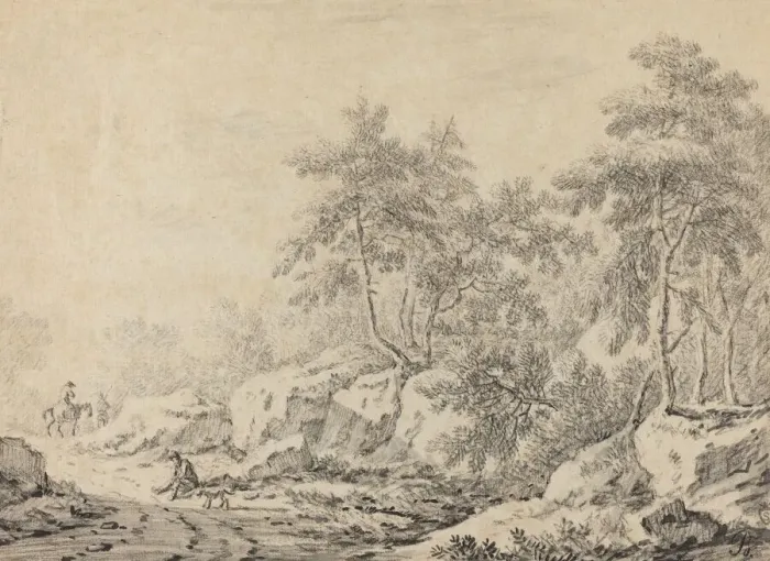 Framed Print : Travelers in a Rocky Wood. Creator: Johann Christoph Dietzsch Framed Print : Travelers in a Rocky Wood. Creator: Johann Christoph Dietzsch