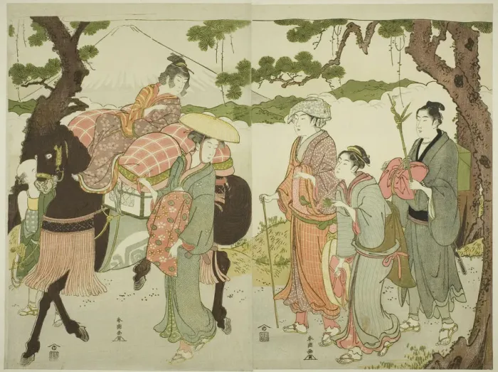 Framed Print : Travelers on the Tokaido, c. 1780 / 1801. Creator: Katsukawa Shuncho Framed Print : Travelers on the Tokaido, c. 1780 / 1801. Creator: Katsukawa Shuncho