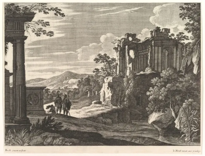 Framed Print : Travelers Visiting Ruins, mid-17th century. Creator: Gabriel Perrelle Framed Print : Travelers Visiting Ruins, mid-17th century. Creator: Gabriel Perrelle