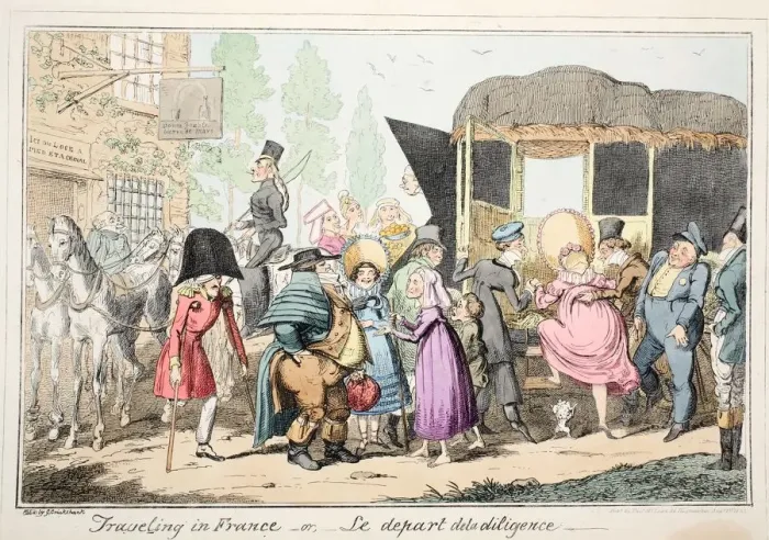 Framed Print : Traveling in France or Le Depart de la diligence, 1835 Framed Print : Traveling in France or Le Depart de la diligence, 1835