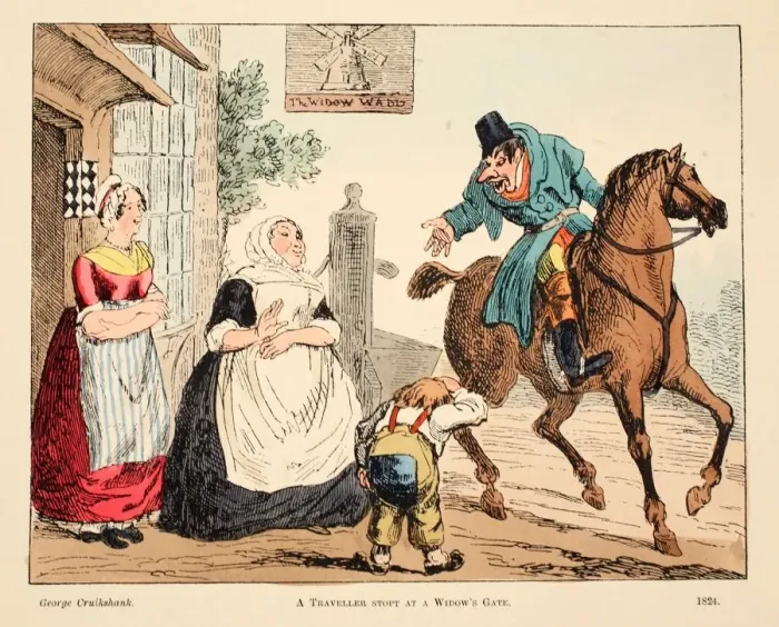 Framed Print : A Traveller Stopt at a Widows Gate, 1824 Framed Print : A Traveller Stopt at a Widows Gate, 1824