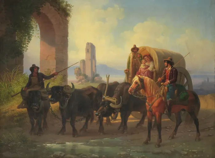 Framed Print : Travellers by Aqua Claudia, early 19th century. Creator: Alexander Lauréus Framed Print : Travellers by Aqua Claudia, early 19th century. Creator: Alexander Lauréus