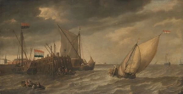 Travellers Disembarking at a Jetty on the Scheldt in Strong Winds, c.1635. Creator: Bonaventura Peeters I