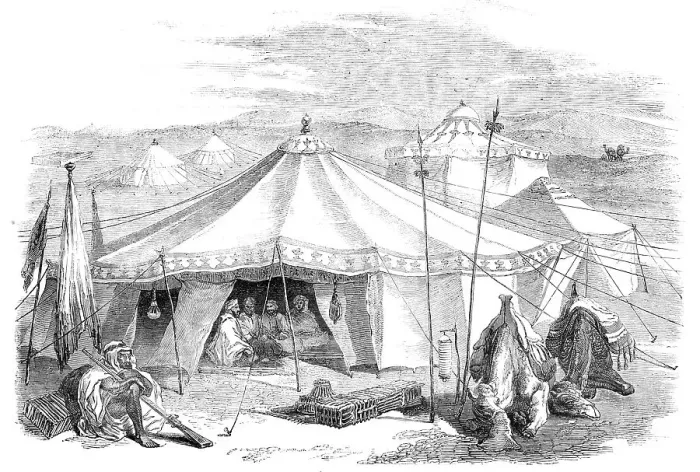 Framed Print : Travellers Encampment in the Desert, 1857. Creator: Unknown Framed Print : Travellers Encampment in the Desert, 1857. Creator: Unknown